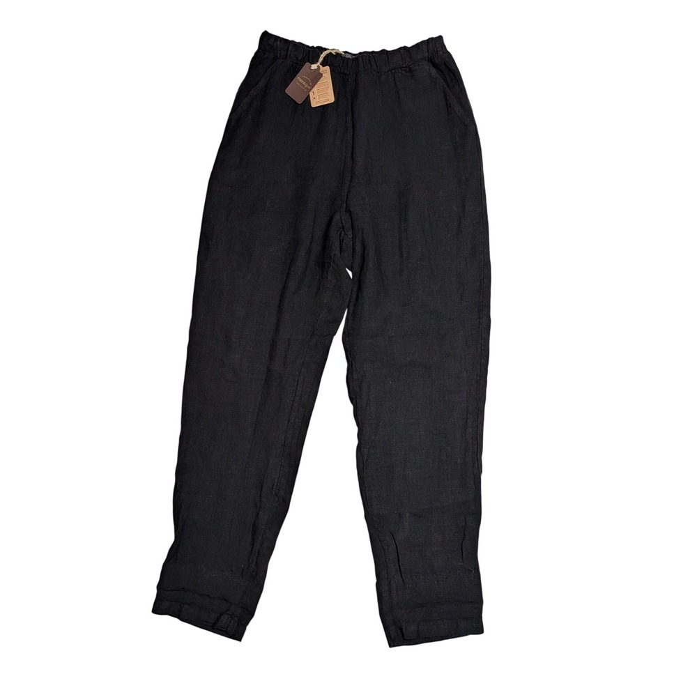 Menique Dakota Linen Pants Size S Black 100% Linen Elastic Waist NWT